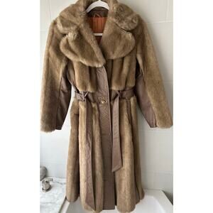 Vintage 70’s style fur coat with leather panels by Jet Set size unknown